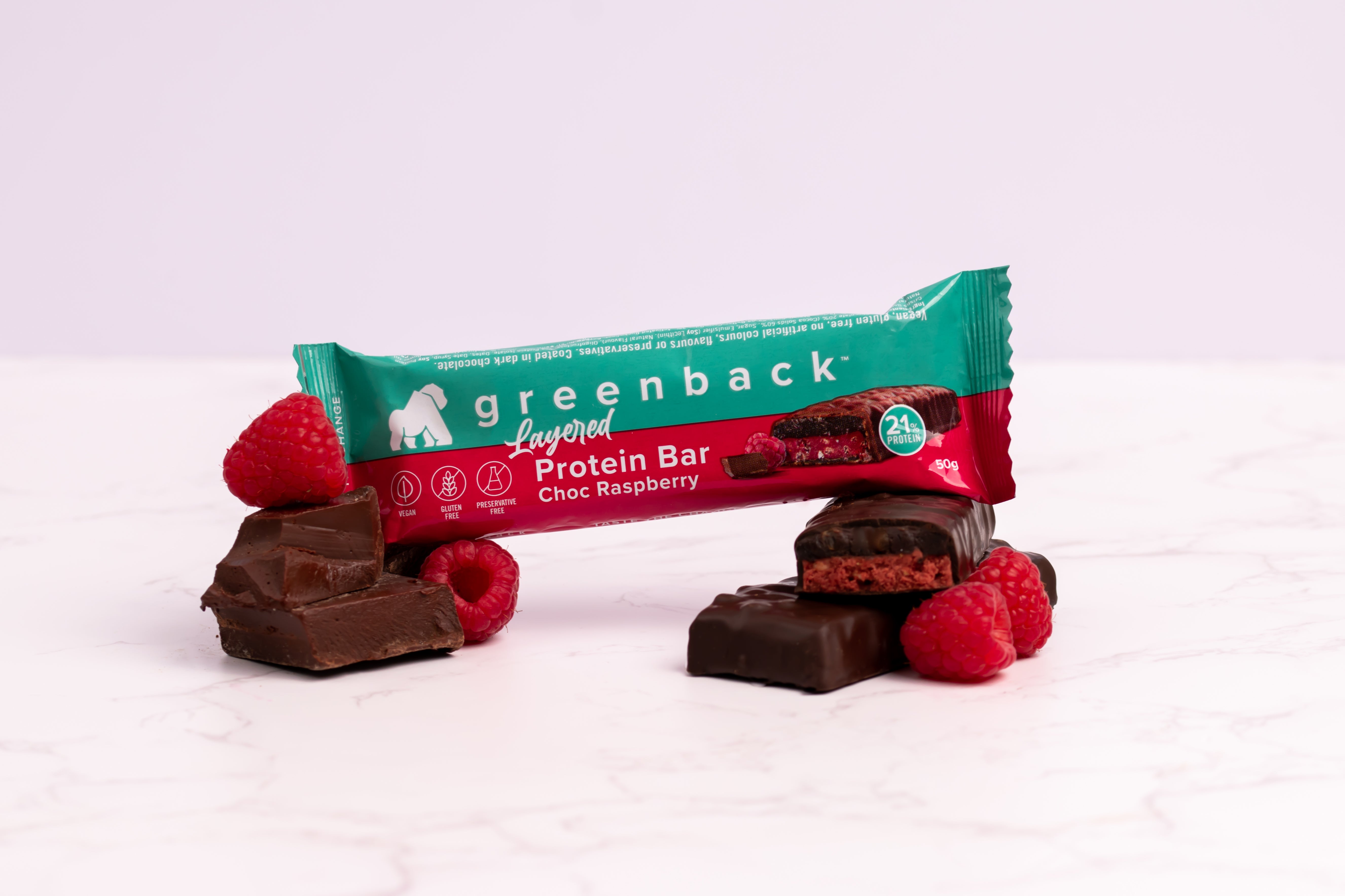 Greenback Plant-Based Choc Raspberry Protein Bar 50g