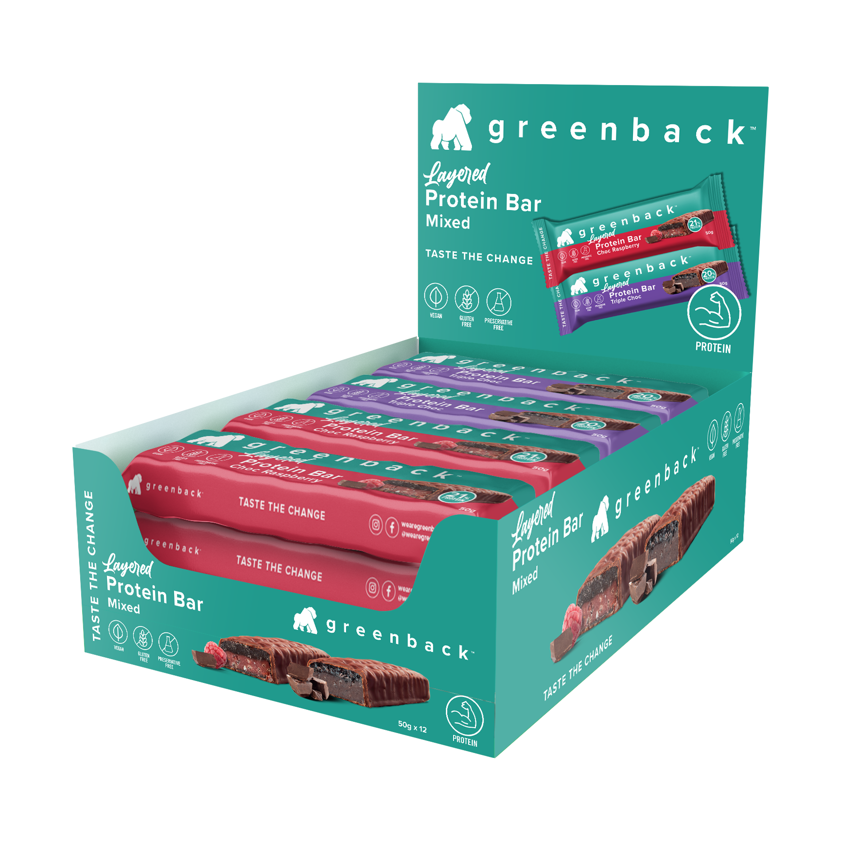 Plant-Based Layered Protein Bar Mixed Tray 50g x 12pk
