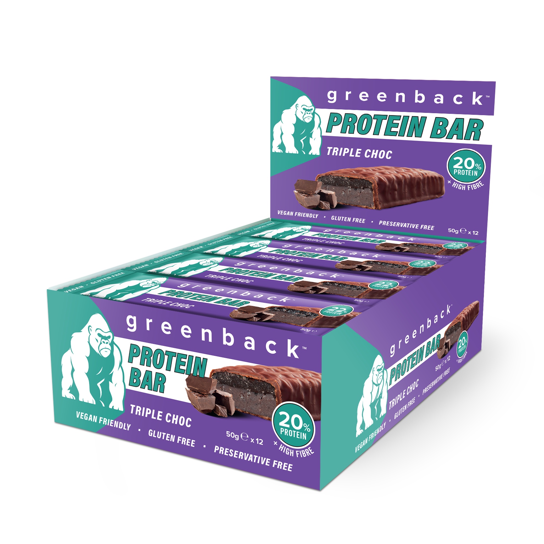 Plant-Based Layered Triple Choc Protein Bar 50g x 12pk