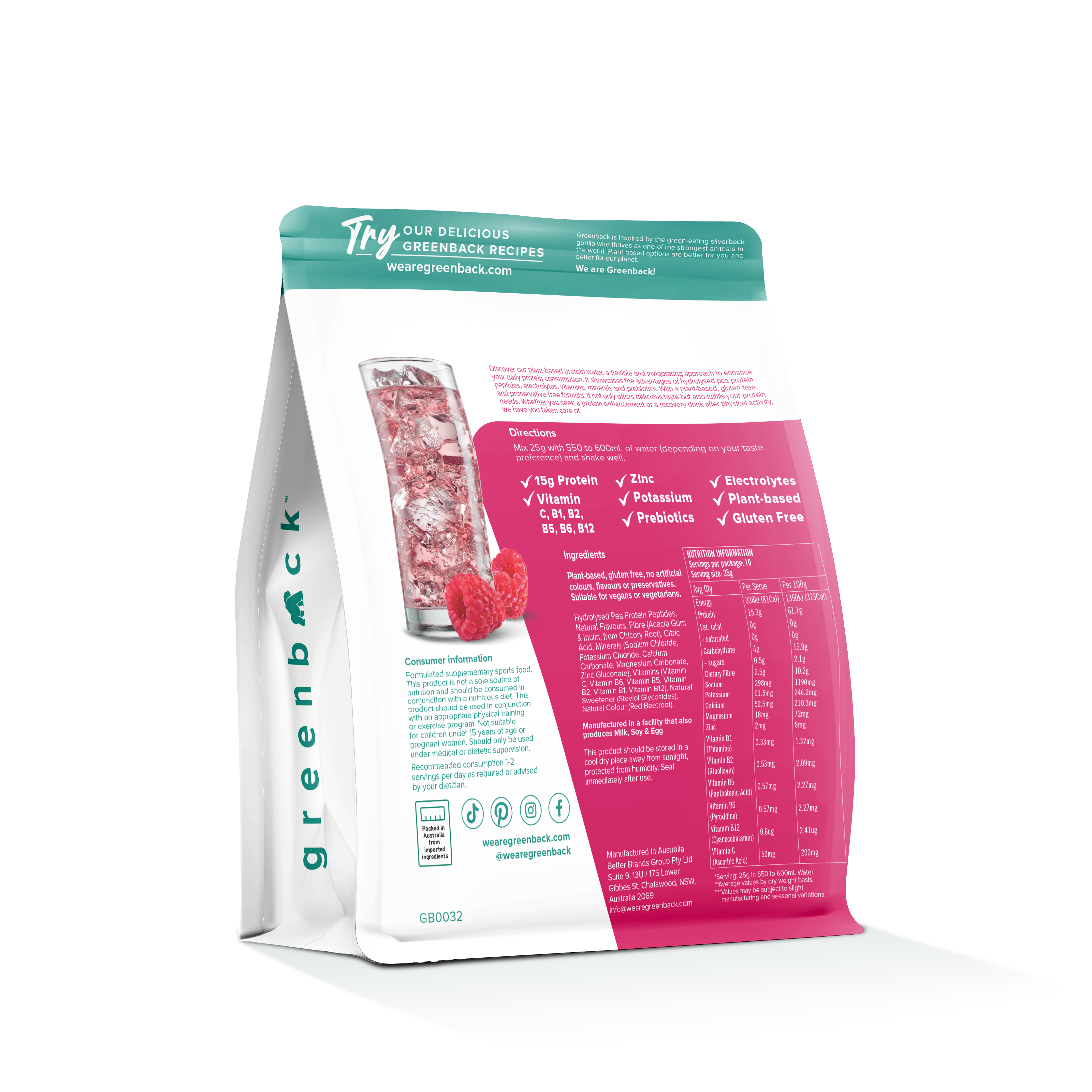 Raspberry Protein Water 250g