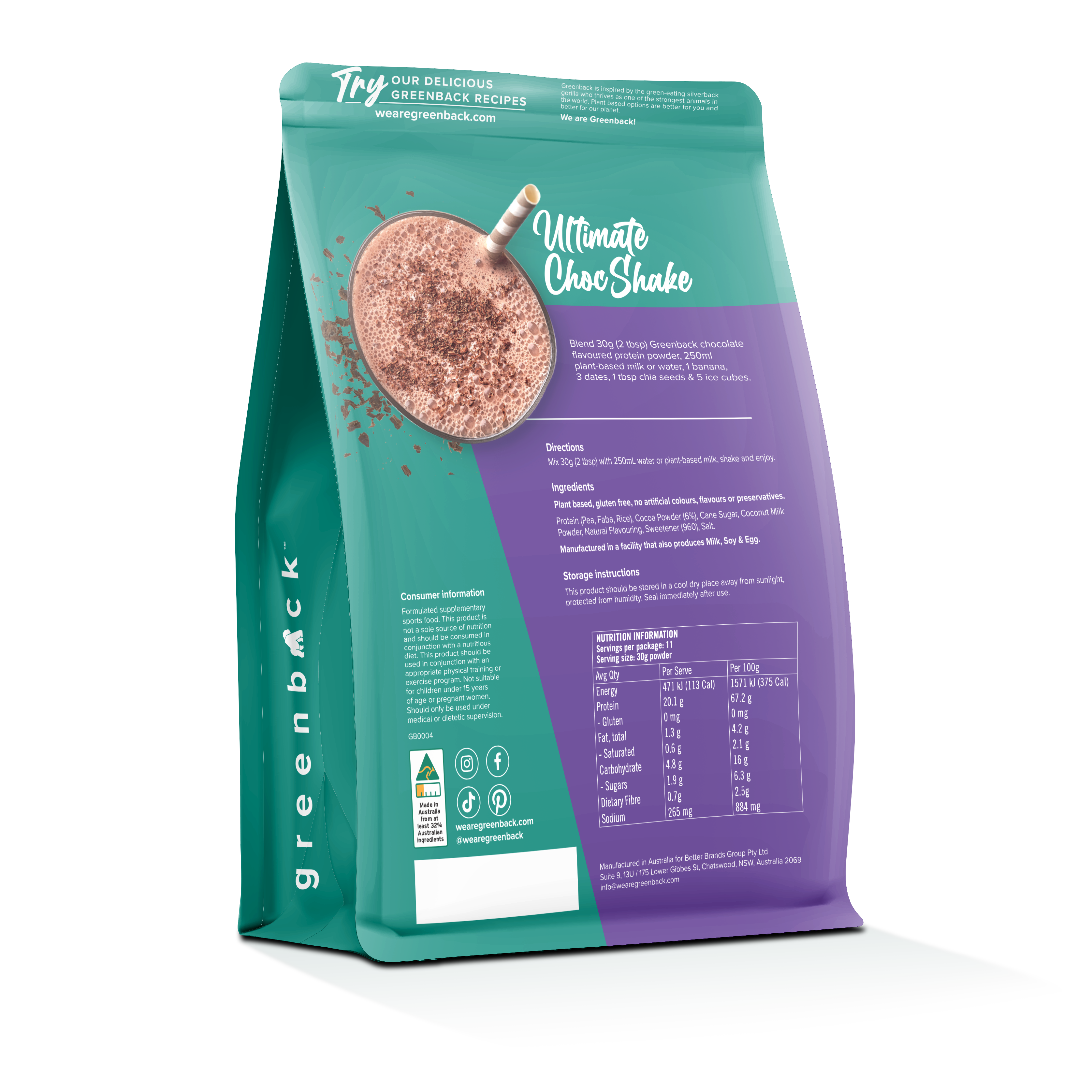 Plant-Based Chocolate Protein Powder 330g