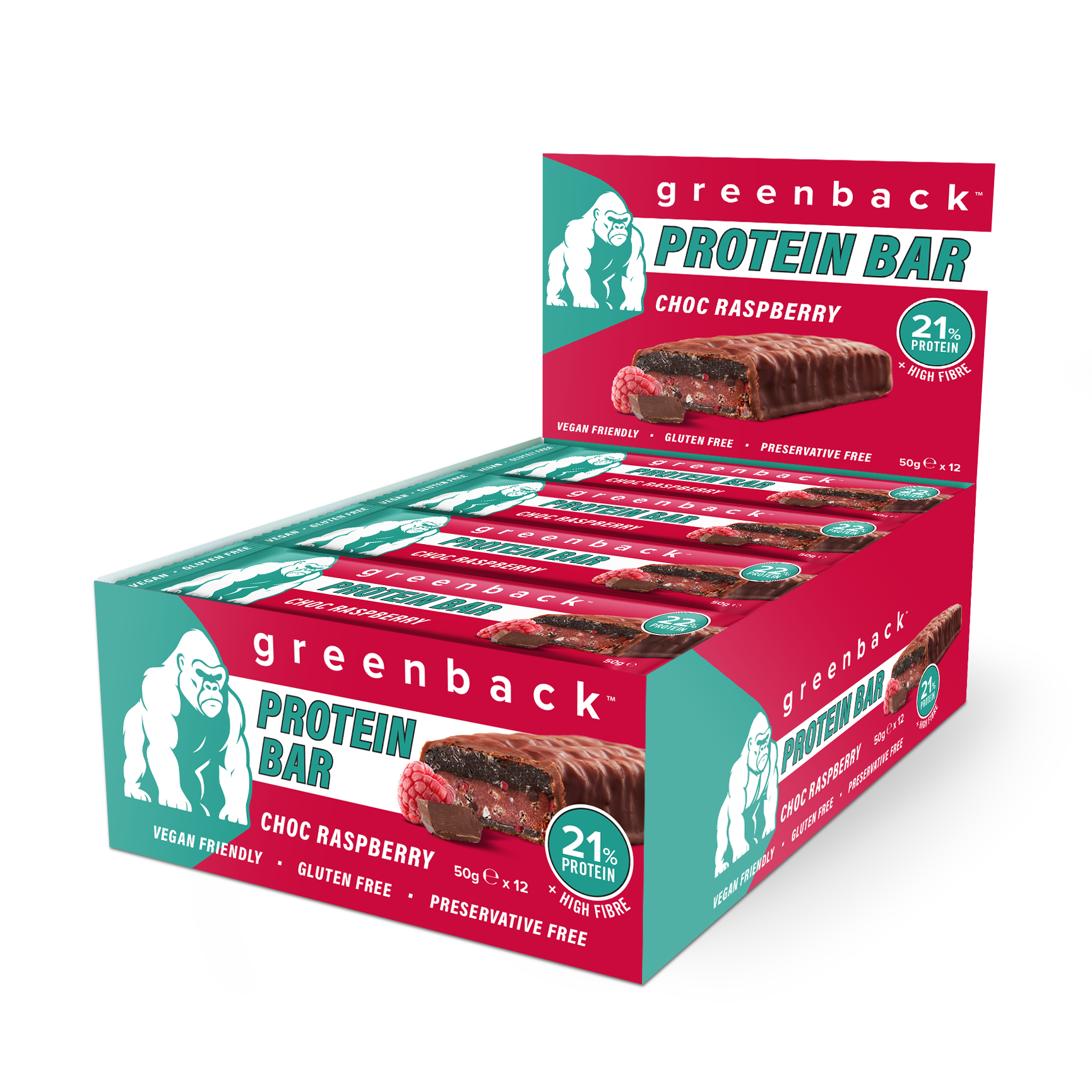 Plant-Based Layered Choc Raspberry Protein Bar 50g x 12pk